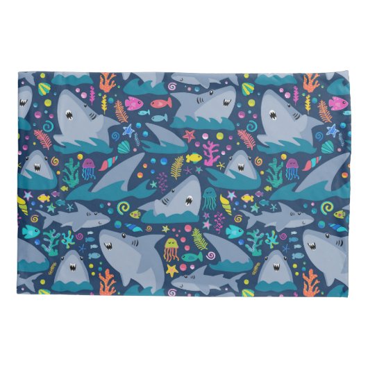 海の下のサメかわいいパタパーソナライズされたーン 枕カバー (裏面)