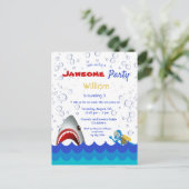 海の下のサメの3番目の誕生日パーティの招待状 ポストカード (スタンド正面)