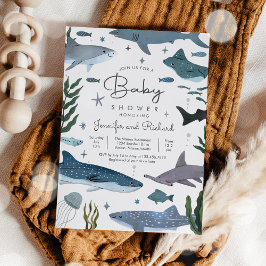 海の下のサメ海動物の赤ちゃんシャワー 招待状