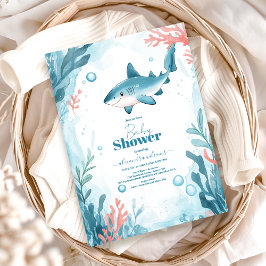 海の下のサメ海動物の赤ちゃんシャワー 招待状