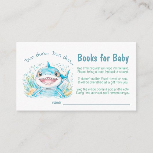海の下のサメ赤ちゃんシャワー本ベビー エンクロージャーカード (正面)
