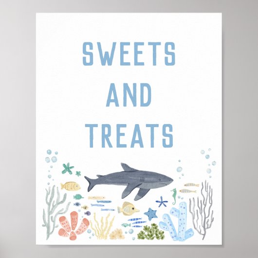 海の下のサメ赤ちゃんシャワー甘いお菓子ポスター ポスター (正面)