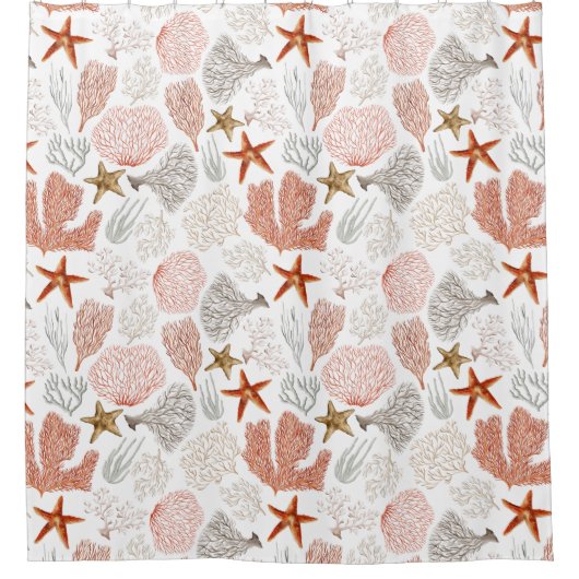 海の下のサンゴヒトデ シャワーカーテン (正面)