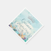 海の下のサンゴ礁と貝殻のキンセアニェラ スタンダードカクテルナプキン (角)