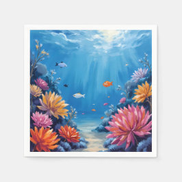 海の下のサンゴ礁 海の絵画 スタンダードカクテルナプキン