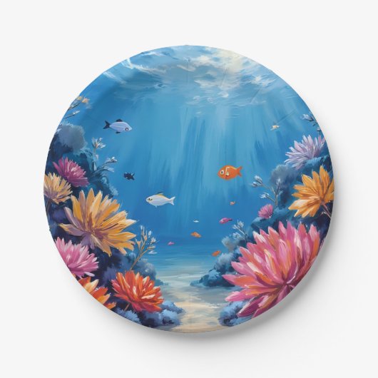 海の下のサンゴ礁 海の絵画 ペーパープレート (正面)