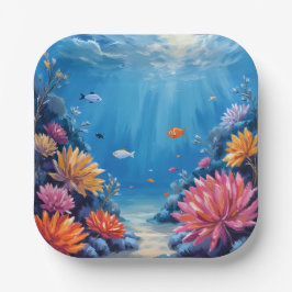 海の下のサンゴ礁 海の絵画 ペーパープレート