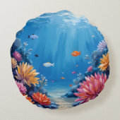海の下のサンゴ礁 海洋画 ラウンドクッション (裏面)
