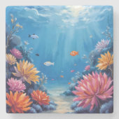 海の下のサンゴ礁 海洋絵画 ストーンコースター (正面)