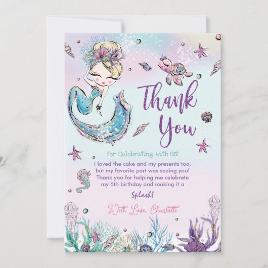 海の下のシックな人魚の誕生日赤ちゃんシャワー サンキューカード (正面)