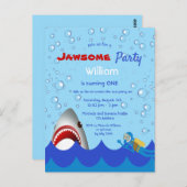 海の下のシャーク1歳の誕生日パーティの招待状 ポストカード (正面/裏面)