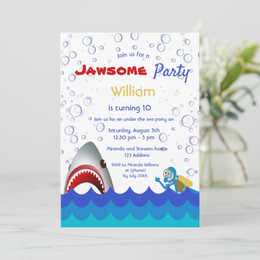 海の下のシャーク10th誕生日パーティーボーイ 招待状 (スタンド正面)