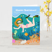 海の下のシュノーケリング少女 カード (黄色い花)