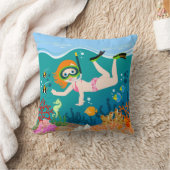 海の下のシュノーケリング少女 クッション (ブランケット)