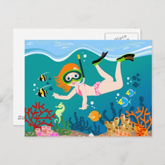 海の下のシュノーケリング少女 ポストカード (正面/裏面)