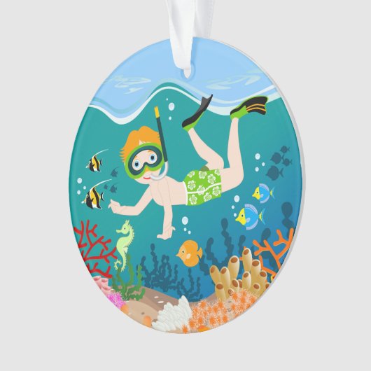 海の下のシュノーケリング少年 オーナメント (正面)