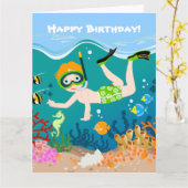 海の下のシュノーケリング少年 カード (黄色い花)