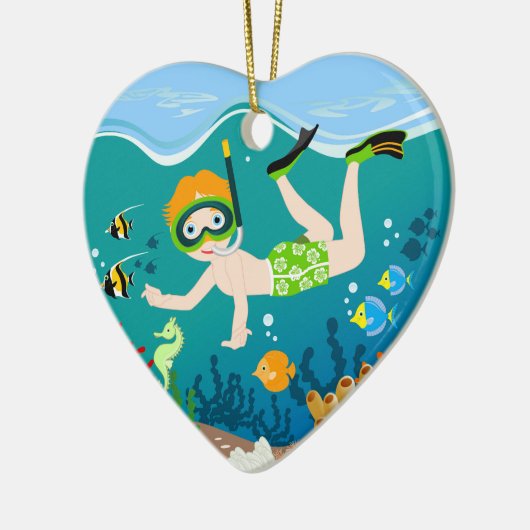 海の下のシュノーケリング少年 セラミックオーナメント (左)