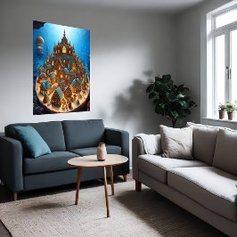 海の下のジンジャーブレッド村 | AI Art ポスター