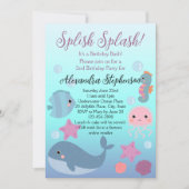 海の下のスプラッシュスプラッシュザシー海ガールズ誕生日 招待状 (正面)