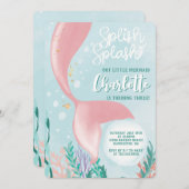海の下のスプラッシュマーメイド誕生日パーティー 招待状 (正面/裏面)