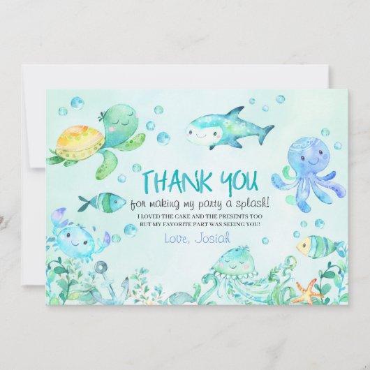 海の下のスプラッシュ誕生日お礼カード サンキューカード (正面)