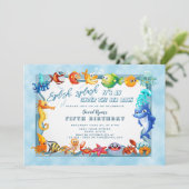 海の下のスプラッシュ スプラッシュ ボーイ ユニークな誕生日 招待状 (スタンド正面)