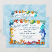 海の下のスプラッシュ スプラッシュ ボーイ ユニークな誕生日 招待状 (正面/裏面)