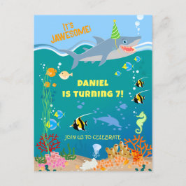 海の下のスマイルシャーク少年誕生日パーティー インビテーションポストカード