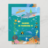 海の下のスマイルシャーク少年誕生日パーティー インビテーションポストカード (正面/裏面)