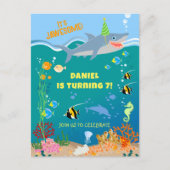 海の下のスマイルシャーク少年誕生日パーティー インビテーションポストカード (正面)