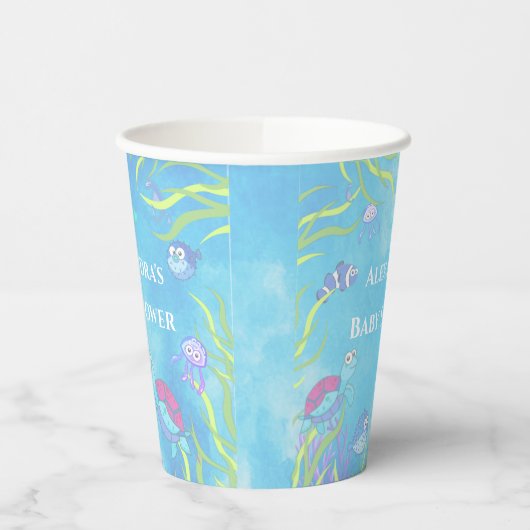 海の下のソフトブルー男の子のシャワー 紙コップ (左)