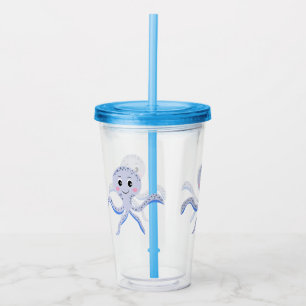 海の下のタコの子供のパターン アクリルタンブラー