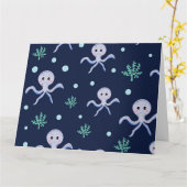 海の下のタコの子供のパターン カード (黄色い花)