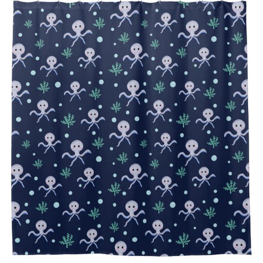 海の下のタコの子供のパターン シャワーカーテン (正面)