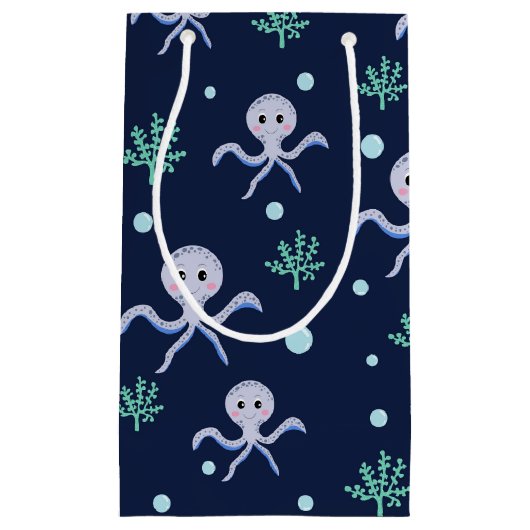 海の下のタコの子供のパターン スモールペーパーバッグ (正面)