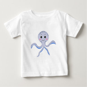 海の下のタコの子供のパターン ベビーTシャツ
