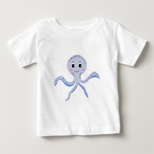 海の下のタコの子供のパターン ベビーTシャツ (正面)