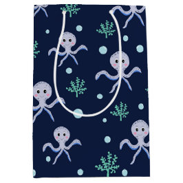 海の下のタコの子供のパターン ミディアムペーパーバッグ