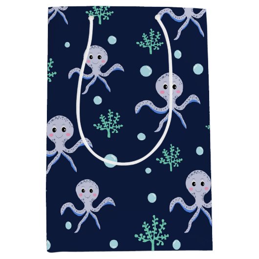 海の下のタコの子供のパターン ミディアムペーパーバッグ (正面)