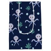 海の下のタコの子供のパターン ミディアムペーパーバッグ (裏面)