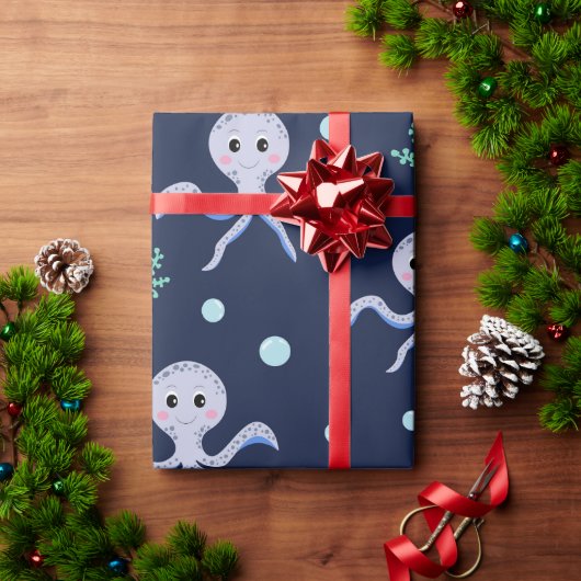 海の下のタコの子供のパターン ラッピングペーパー (クリスマスギフト)