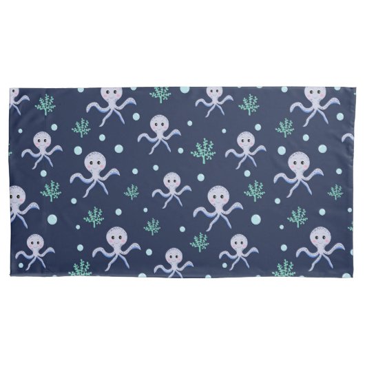 海の下のタコの子供のパターン 枕カバー (正面)