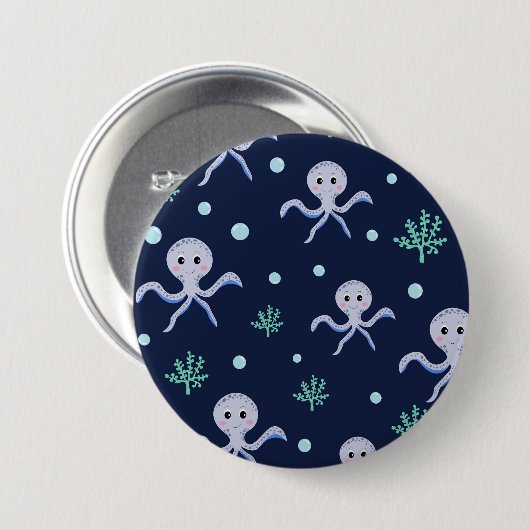 海の下のタコの子供のパターン 缶バッジ (正面&裏面)