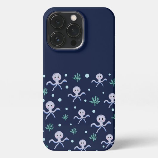 海の下のタコの子供のパターン iPhoneケース (裏面)
