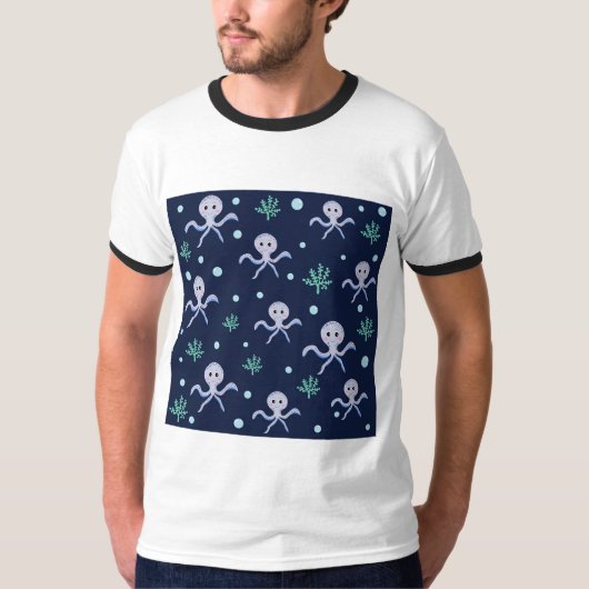 海の下のタコの子供のパターン Tシャツ (正面)