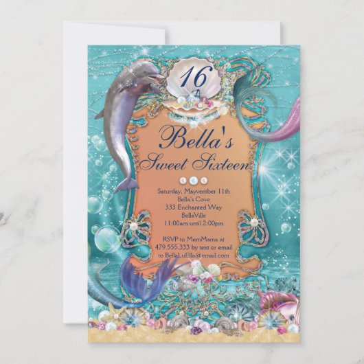 海の下のドルフィンマーメイドパーティの招待状 招待状 (正面)