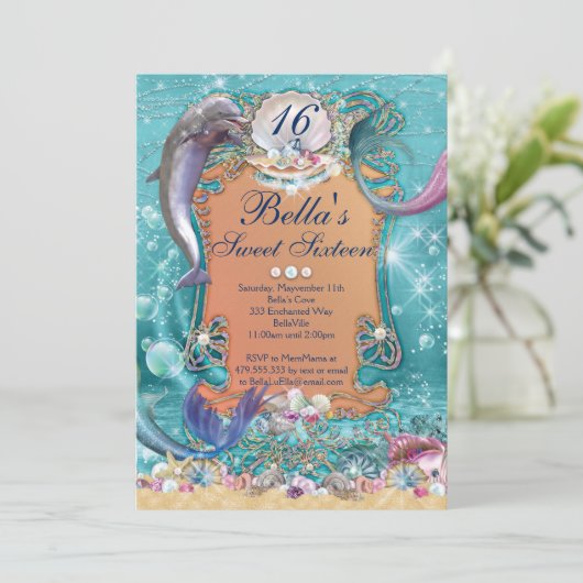 海の下のドルフィンマーメイドパーティの招待状 招待状 (スタンド正面)