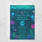 海の下のネオンゼリーフィッシュ誕生日パーティー 招待状 (正面)