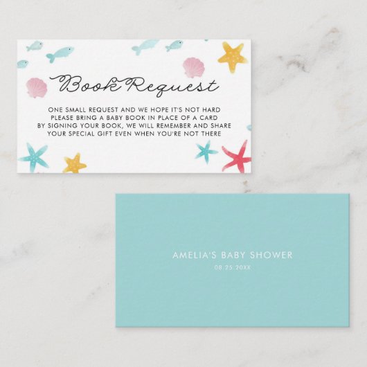 海の下のパステル赤ちゃんシャワーブックリクエストカード プレイスカード (正面/裏面)